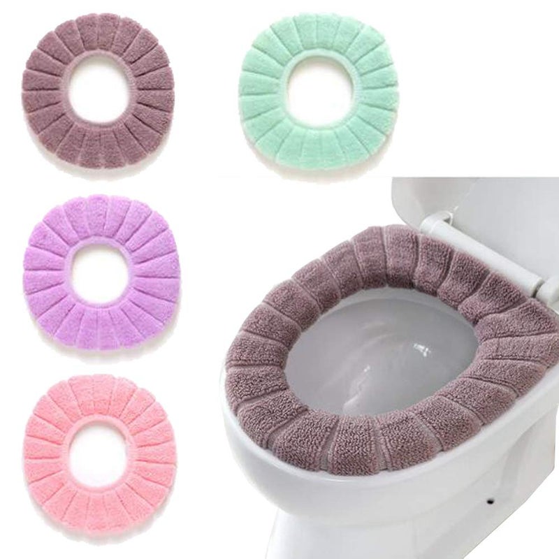 Renashed 4 Pcs Soft Toilet Seat Cover Pad Thicker Washable Cloth Different Colors - Image 1